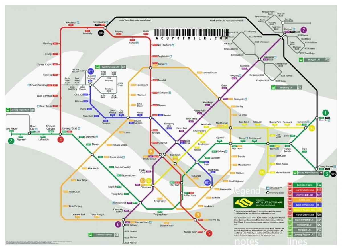 Сингапурские линии метро на карте