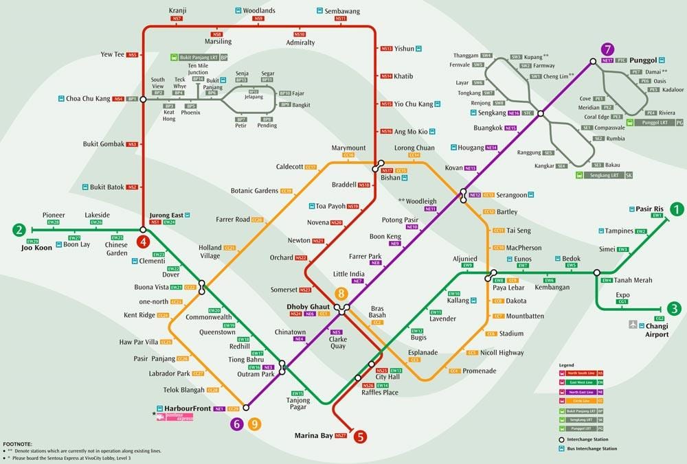 система MRT карту Сингапура