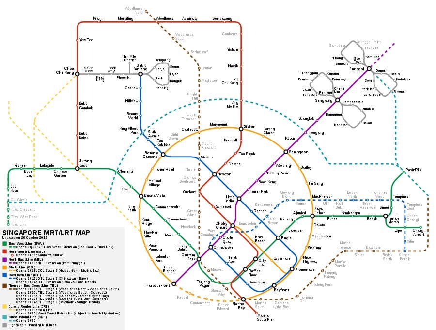 Сингапурская система MRT карту